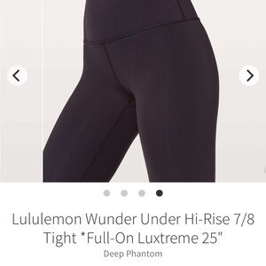 NWT lululemon athletica Deep Phantom Wunder Under 7/8 Leggings